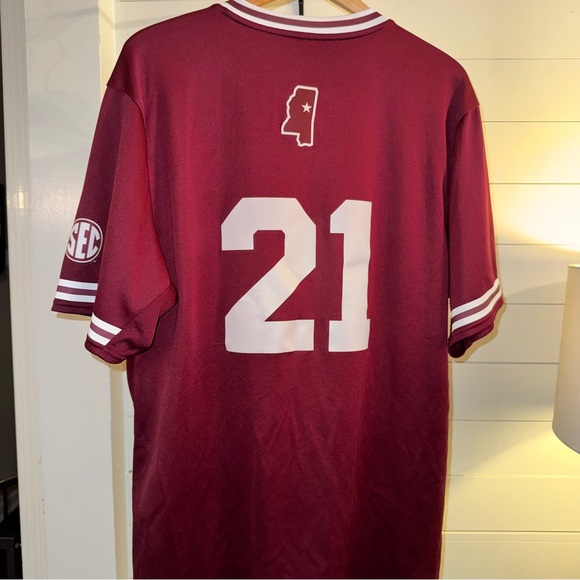 Adidas Burgundy Mississippi State Men's Jersey SEC #21 - Picture 6 of 8